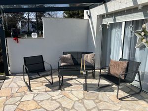 sweeek - Gartenset aus Metall und Textilene für 4 Personen - Anthrazit Kunden-Foto 1