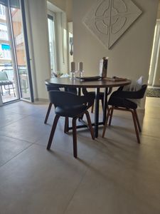 Tribesigns Runder Esstisch, Industrieller Küchentisch mit robustem Metallrahmen,  120 cm Esstisch für kleine Räume, Wohnzimmer und Wohnungen, Braun Kunden-Foto 1