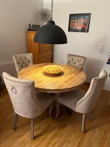 Flieks Esszimmerstuhl 6er Set, Küchenstühle mit Hoher Rückenlehne und Massivholzbeine, Samt Wohnzimmerstuhl Essstuhl Polsterstuhl Esstischstuhl, Beige Kunden-Foto 2