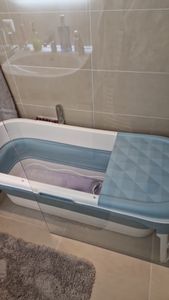 YARDIN Skladacia vaňa pre dospelých Mobilná vaňa PP + TPE Skladacia vaňa Skladacia vaňa pre kúpeľňu SPA, 128x62x52cm, modrá neviditeľná rukoväť | S masážnymi valčekmi Fotografia od zákazníka č. 2