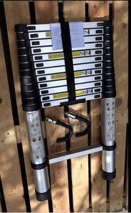 STANEW 5M Teleskopleiter Aluminium mit Leiterstabilisator, Mehrzweckleiter, Unterer Balancierbalken mit und Abnehmbaren Haken, Ausziehbare Leiter Kunden-Foto 1