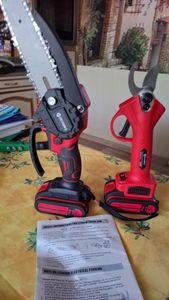 21V 6 Zoll Elektro-Kettensäge und 25mm Akku Astschere Cordless Gartenschere Set Akku-Kettensäge Mini-Kettensäge Elektro Astschere - Rot Kunden-Foto 1
