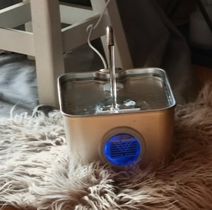 Katzenbrunnen Edelstahl Trinkbrunnen für Katze: 2,6L mit Kabel, Ultra leise Wasserbrunnen für Katzen mit LED, Aktivkohlefilter, 3 Filter + 3 Sponges Kunden-Foto 3