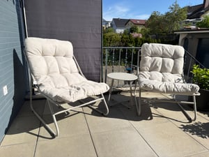 Loungeset 'Malmö' 3-tlg. outdoor Couchtisch mit 2 Sesseln Kissen Metall Dunkelgrau Kunden-Foto 1