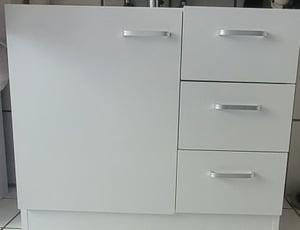 Waschbeckenunterschrank "Knut" polarweiß matt mit 3 Schubladen, Waschtischunterschrank 63x30x54cm Kunden-Foto 1
