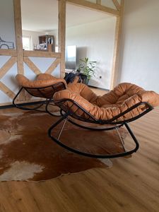 CCLIFE Schaukelstuhl Schaukelsessel Wohnzimmer Relaxstuhl Belastbarkeit Bis 150kg, Hellbraun Kunden-Foto 6