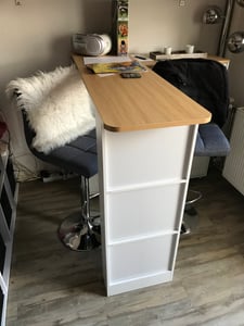 Abrihome Esszimmertisch Bartisch 360° Drehbar, Ausziehbar Stehtisch mit Schrank und Schubladen, Schwarz Kunden-Foto 1