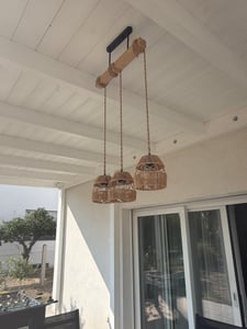 Lampada da tavolo a sospensione in rattan 3 fiamme lampada a sospensione vintage lampada da soffitto lampada boho lampada a sospensione da tavolo E27 lampada da soffitto, Ø30cm, H120cm, bianco caldo Foto del cliente 2
