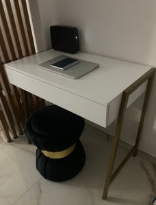 Schreibtisch mit Schublade ARGI - weiß / gold Kunden-Foto 1