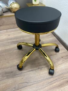 FCH Rollhocker mit verstellbarer Höhe, stilvoller schwarz-goldener Hocker, kann 180 kg tragen, Kunstlederhocker mit Rädern, 48-63 cm verstellbar Kunden-Foto 1