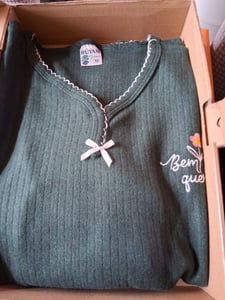 Damen Pyjama Schlafanzug Schwarz XXL Lang Warm 2-Teiler Set C-88 Kunden-Foto 1
