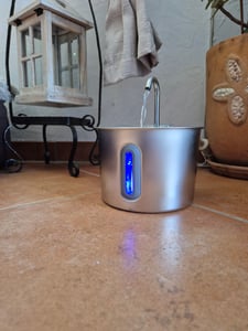 Automatischer Edelstahl-Haustier-Wasserbrunnen 2,2 l – leise Pumpe, kein Verschütten, Filter – Trinkbrunnen für Hunde & Katzen Kunden-Foto 2