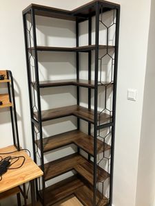 Tribesigns Eck-Bücherregal, industrielles großes Eckregal, bodenstehendes Eckregal, Lagerregal, Aufbewahrungsregal mit Metallrahmen(7 Ablagen) ,Braun Kunden-Foto 11