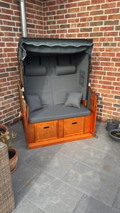 Sedia a sdraio XXL - Sedia a sdraio - in legno e polyrattan (grigio/bianco) Foto del cliente 4