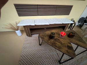 Dřevěná lavice na boty Tribesigns, lavice se zakřivenými svislými laťkovými nohami, 160 x 35 x 45 cm, pro vstupní prostor, ložnici, obývací pokoj Fotografie od zákazníka č. 1