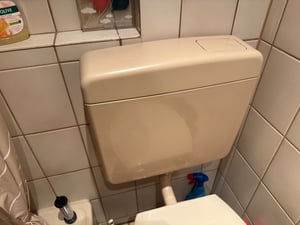 Calmwaters® Spülkasten Beige mit Spül-Stopp-Funktion, 6-9 Liter Spülmenge, Aufputzspülkasten WC schmal, flacher Spülkasten Elements, Aufputz-Montage, Start-Stopp-Taste, Beige-Bahamabeige, 29HB2716 Kunden-Foto 1