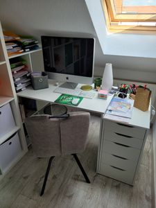 EUGAD Schreibtisch mit Regal links/rechts montierbar, PC Tisch mit Stauraum weiß Kunden-Foto 2