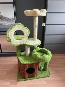 COSTWAY drapak, kocie drzewko z jaskinią, platformami, legowiskiem, piłką i drapakiem, drapak dla kota, meble dla kota, zielony+brązowy 55x40x100 cm Zdjęcie produktu od klienta nr 1