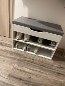 SoBuy Schuhbank mit Sitzfläche & Stauraum, Schuhregal für Flur & Eingangsbereich, Flurbank in Weiß BHT ca.: 60x43x30cm FSR25-HG Kunden-Foto 1