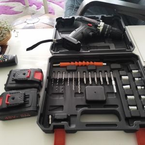 21V-Elektrobohrer-Set mit 2 1500-mAh-Akkus und einem Ladegerät, 2 Geschwindigkeiten, 3-in-1-Arbeitsmodus, 28 Zubehörteile, geeignet für Hofrenovierung Kunden-Foto 2