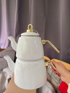 Homelux Teekanne Set, Wasserkessel Induktion Teekocher aus Emaille, Induktionsgeeignet, 2L+1L, Türkische teekanne, Caydanlik,Weiß Kunden-Foto 1