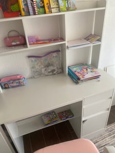 Bureau informatique, bureau avec étagères, bureau blanc pour adolescents Photo du client 1