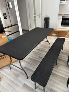 AREBOS Bierzeltgarnitur 3‑teilig | Tisch + 2 Bänke, klappbar, Tragegriff, Anthrazit Kunden-Foto 1