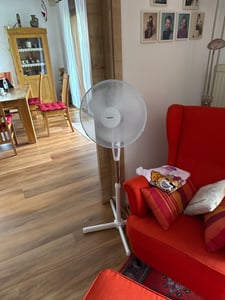 MEDION Standventilator mit Fernbedienung E10 SF, drei Geschwindigkeitsstufen, 45 Watt Leistung, 36 cm, Schwenkfunktion, Oszillation, verstellbare Höhe, MD18795, weiß Kunden-Foto 1