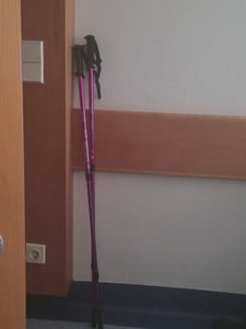 Bastoncini da nordic walking in alluminio, 65–135 cm, telescopici, viola Foto del cliente 1