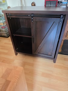 Credenza da salotto con piano ampio e 4 ripiani, anta scorrevole, 4 piedini antiscivolo, elegante credenza da cucina, 80 x 40 x 82 cm (L x P x A), marrone Foto del cliente 1