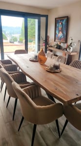 MASSIVMOEBEL24.DE Baumtisch Sheesham 180x90x77 natur sandgestrahlt / Kreuzgestell anthrazit glänzend FREEFORM 5 Kunden-Foto 1