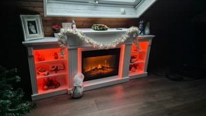 Elektrokamin mit Kaminsims und Schrank, 17–27 °C, Elektrischer Kamin mit Flammeneffekt Kaminofen LED Heizung, mit Fernbedienung Kunden-Foto 2
