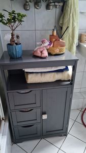 Yaheetech Badezimmerschrank Beistellschrank aus Holz mit 3 Schubladen & verstellbarer Ablagefläche, Weiß Kunden-Foto 1