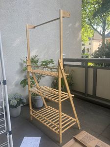 WISFOR Scala per piante a 3 livelli, scaffale per piante con barra di sospensione regolabile in altezza e rimovibile, scaffale pieghevole per piante in bambù Foto del cliente 3