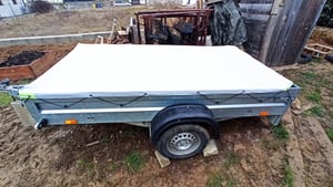 Plachta na přívěs Plochá plachta s provazem, 250x130x8cm šedá, reflexní pruhy Plachta na přívěs pro přívěsy 500kg/750kg Fotografie od zákazníka č. 2