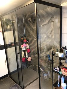Mai & Mai Duschkabine Duschabtrennung Eckdusche aus Sicherheitsglas mit NANO Schiebetür BxTxH 80x100x190cm Schwarz Ravenna16L K Kunden-Foto 1