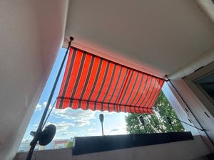 LED - Markise mit Kurbel 300cm Breit Klemmmarkise Balkonmarkise Sonnenschutz Terrasse Balkon - 300x150cm - schwarz/orange - horizontal Kunden-Foto 1