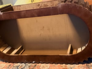 Merax Couchtisch oval mit 1 Schublade, Sofatisch Beistelltisch aus MDF mit Stauraum, Wohnzimmertisch mit vertikalen Streifendekoren, Nussbaum Kunden-Foto 1