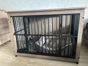 Feandrea Hundekäfig Möbel, Hundebox, moderne Hundehütte indoor für Hunde bis zu 32 kg, hochbelastbar, geschlossener Boden, 2 Türen, greige Kunden-Foto 1