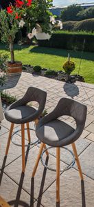 WOLTU Barhocker 2er Set mit Lehne Fußstütze, aus Leinen Holzgestell, Optimal Komfort Dunkelgrau Kunden-Foto 1