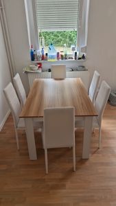 Mondeer Esstischset Essgruppe Esszimmergruppe mit 6 Stühlen Esstisch aus Holz Küchentisch Eiche+Weiß Kunden-Foto 2