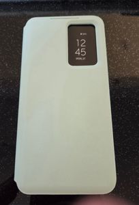 Leder Flip Case für Samsung Galaxy S25, Smart View Fenster Handyhülle mit Kartenfach Grün Kunden-Foto 1