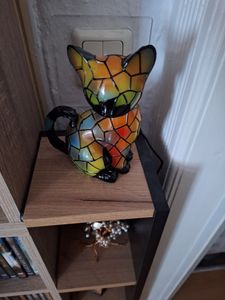 Katzen Lampe, Katzenlampe Mosaik, Nachttischlampe, USB Nachtlicht Katze mehrfarbig, vintage buntglas lampe, Bedside lamp, Schlafzimmer Deko Geschenk Kunden-Foto 6