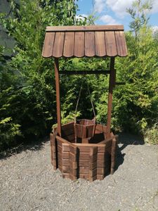 COSTWAY Dřevěná fontána se střechou Studna přání Květináč Dekorativní fontána Květináč Zahradní dekorace pro venkovní verandu 56x56x114cm Fotografie od zákazníka č. 1