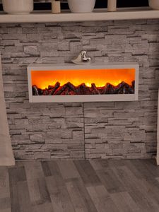 LED Wandkamin Tischkamin Elektrokamin mit realistischer Flammensimulation Kaminfeuer Feuersimulation weiß inkl. Fernbedienung  60x20cm Kunden-Foto 3