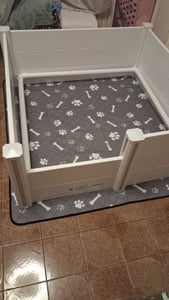 SucceBuy Cassa da parto per cani, 122x122x46 cm, box per cuccioli in robusto PVC plastificato con porta regolabile e base lavabile, cassa per cuccioli stabile per cani di grossa taglia, bianco latte Foto del cliente 1
