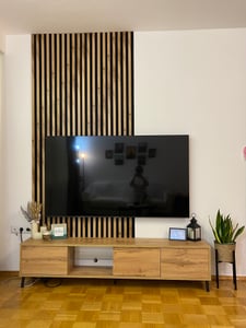 MEBANO. Akustikpaneele auf Filz 1,272 m² 240x53 cm (2 Stück 240 cm x 26,5 cm) Wandverkleidung Farbe Walnuss Wandpaneele Home Decoration Kunden-Foto 1