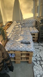 Amilian Palettenkissen SET Gartenkissen mit Rückenkissen Bankauflage Kissen Sitzpolster für Europaletten Sitzkissen: 80x120cm + 2x 40x60cm Kunden-Foto 1
