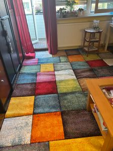 Teppich Wohnzimmer Schlafzimer Kurzflor Geometrisches Muster Retro Modern 3D Kunden-Foto 2