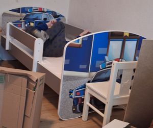 ACMA Jugendbett Kinderbett Junior-Bett Komplett-Set mit Matratze Lattenrost und Rausfallschutz Blau 38 Polizei 160x80 + Bettkasten Kunden-Foto 1
